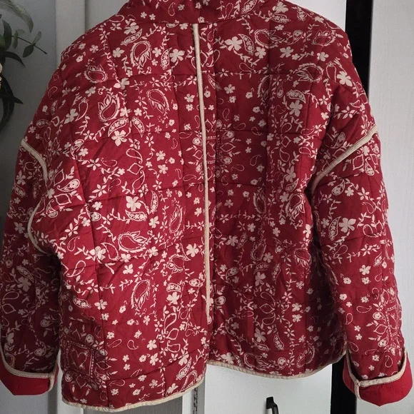 Free People Red and White Bomber Jacket - Picture 10 of 10